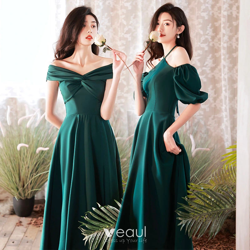A Line Off the Shoulder Lace Dark Green Long Prom Dresses – Laurafashionshop