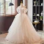 Western Weiß Perlenstickerei Perle Spitze Blumen Fallende Rüsche Brautkleider / Hochzeitskleider 2024 Ballkleid Spaghettiträger Kurze Ärmel Rückenfreies Sweep / Pinsel Zug Hochzeit