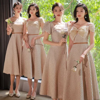 Modest Simple Khaki Bridesmaid Dresses 2022 A Line Princess Short Sleeve Backless Sash Floor Length Long Bridesmaid Dresses