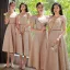 Modest / Simple Khaki Bridesmaid Dresses 2022 A-Line / Princess Short Sleeve Backless Sash Floor-Length / Long Bridesmaid Dresses