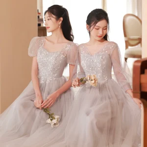 Modest Simple Sequins Bridesmaid Dresses 2022 A Line Princess Short Sleeve Backless Floor Length Long Bridesmaid Wedding Party Dresses