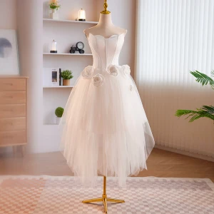 Mode Blanche Appliques Courte De Retour Robe De Graduation 2024 Princesse Bustier Sans Manches Dos Nu
