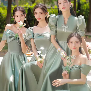 Simple Vert Cendré Satin Robe Demoiselle D Honneur 2022 Princesse Manches Courtes Dos Nu Noeud Longue Robe Demoiselle D Honneur