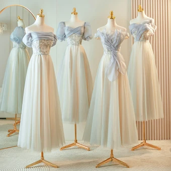 Chic Beautiful Grey Beading Bridesmaid Dresses 2023 A Line Princess Short Sleeve Backless Floor Length Long Bridesmaid Dresses