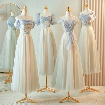 Chic Beautiful Grey Beading Bridesmaid Dresses 2023 A Line Princess Short Sleeve Backless Floor Length Long Bridesmaid Dresses