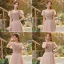 Simple Rougissant Rose Robe Demoiselle D'honneur 2022 Princesse Encolure Carrée Manches Courtes Dos Nu Longue Robe Pour Mariage