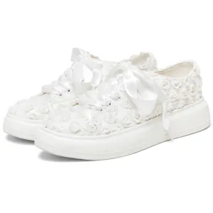 Mode Ivory Creme Spitze Rose Brautschuhe Hochzeit Turnschuhe 2024 4 Cm Plateau Runde Zeh Brautschuhe