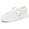 Fashion Ivory Lace Rose Wedding Shoes Wedding Sneakers 2024 4 cm Platform Round Toe Wedding Shoes