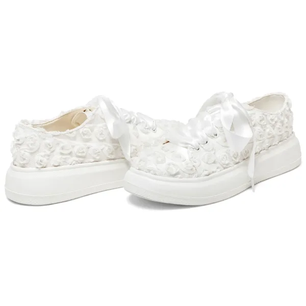 Mode Ivoire En Dentelle Rose Chaussure De Mariée Mariage Baskets 2024 4 cm Plateforme À Bout Rond Chaussure De Mariée