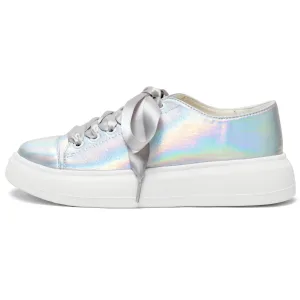Mode Silver Laser Casual Sneakers 2024 4 Cm Platåskor Pande Zote Toe Damskor