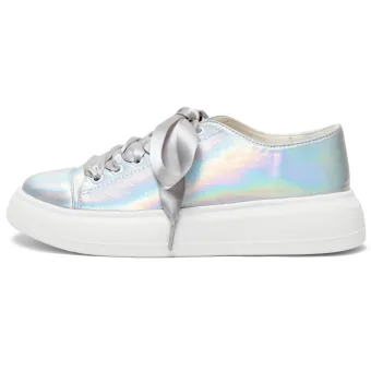 Fashion Silver Laser Casual Sneakers 2024 4 Cm Platform Round Toe Womens Shoes