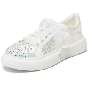 Chic Belle Ivoire Faux Diamant Noeud Mariage Baskets 2024 4 Cm Plateforme À Bout Rond Chaussure De Mariée