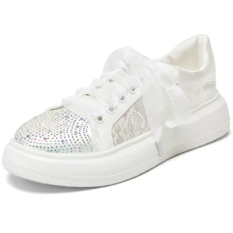 Chic Beautiful Ivory Rhinestone Bow Wedding Sneakers 2024 4 Cm Platform Round Toe Wedding Shoes