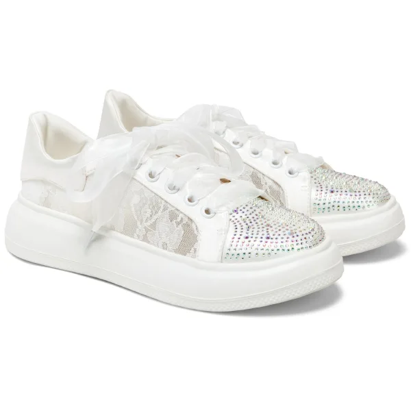 Chic / Beautiful Ivory Rhinestone Bow Wedding Sneakers 2024 4 cm Platform Round Toe Wedding Shoes