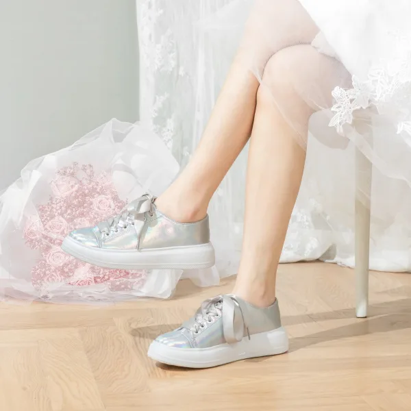 Mode Zilveren Laser Toevallig Sportschoenen 2024 4 cm Plateau Ronde Neus Damesschoenen