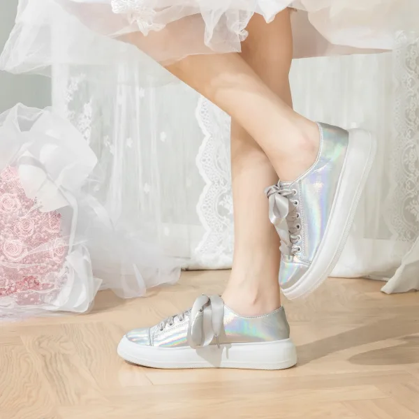 Mode Zilveren Laser Toevallig Sportschoenen 2024 4 cm Plateau Ronde Neus Damesschoenen