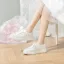 Mode Ivoire En Dentelle Rose Chaussure De Mariée Mariage Baskets 2024 4 cm Plateforme À Bout Rond Chaussure De Mariée