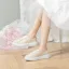 Chic / Belle Chaussure De Mariée Champagne En Dentelle Fleur Mariage Baskets 2024 4 cm Plateforme À Bout Rond Chaussure De Mariée