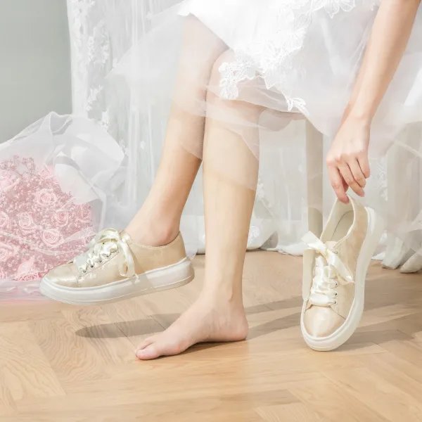 Eleganckie Szampan Druk Ślub Trampki 2024 4 cm Na Platformie Okrągłe Toe Buty Ślubne