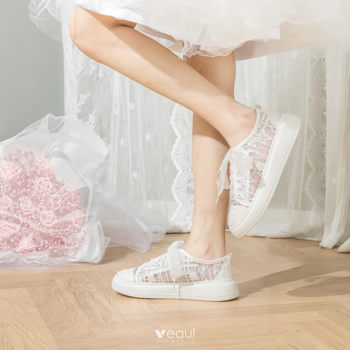 Ivory lace sales wedding sneakers