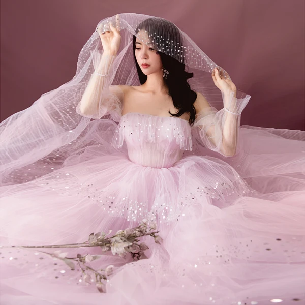 Charmant Rougissant Rose Paillettes Robe De Bal 2022 Princesse Bustier Sans Manches Dos Nu Volants en Cascade Longue Robe De Ceremonie