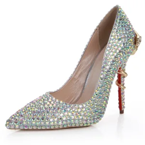 Sparkly Multi Colors Rhinestone Wedding Shoes 2022 Leather 10 Cm Stiletto Heels Pointed Toe Wedding Pumps High Heels