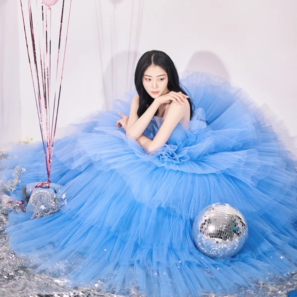 Charming Pool Blue Cascading Ruffles Party Dresses 2022 Ball Gown Spaghetti Straps Sleeveless Backless Floor-Length / Long Evening Party Formal Dresses