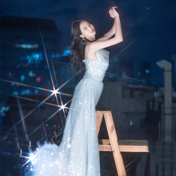 Sparkly Silver Sequins Evening Dresses 2022 A-Line / Princess Spaghetti Straps Sleeveless Backless Floor-Length / Long Evening Party Formal Dresses