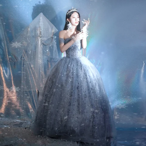 Brillante Azul Cielo Glitter Lentejuelas Vestidos de gala 2022 Ball Gown Fuera Del Hombro Manga Corta Sin Espalda Largos Vestidos Formales