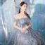 Scintillantes Bleu Ciel Glitter Paillettes Robe De Bal 2022 Robe Boule De l'épaule Manches Courtes Dos Nu Longue Robe De Ceremonie