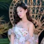 Flower Fairy Ivory Printing Prom Dresses 2022 A-Line / Princess Off-The-Shoulder Short Sleeve Backless Floor-Length / Long Formal Dresses