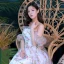 Flower Fairy Ivory Printing Prom Dresses 2022 A-Line / Princess Off-The-Shoulder Short Sleeve Backless Floor-Length / Long Formal Dresses
