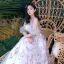 Flower Fairy Ivory Printing Prom Dresses 2022 A-Line / Princess Off-The-Shoulder Short Sleeve Backless Floor-Length / Long Formal Dresses