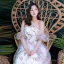 Flower Fairy Ivory Printing Prom Dresses 2022 A-Line / Princess Off-The-Shoulder Short Sleeve Backless Floor-Length / Long Formal Dresses