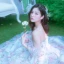 Flower Fairy Ivory Printing Prom Dresses 2022 A-Line / Princess Off-The-Shoulder Short Sleeve Backless Floor-Length / Long Formal Dresses