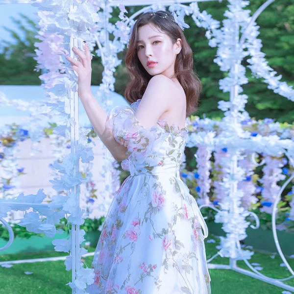 Flower Fairy Ivory Printing Prom Dresses 2022 A-Line / Princess Off-The-Shoulder Short Sleeve Backless Floor-Length / Long Formal Dresses
