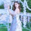 Flower Fairy Ivory Printing Prom Dresses 2022 A-Line / Princess Off-The-Shoulder Short Sleeve Backless Floor-Length / Long Formal Dresses