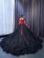 Haut de Gamme Noire En Dentelle Fleur Perlage Paillettes Appliques Tribunal Train Robe De Bal 2024 Robe Boule Encolure Dégagée Manches Longues Promo Robe De Ceremonie