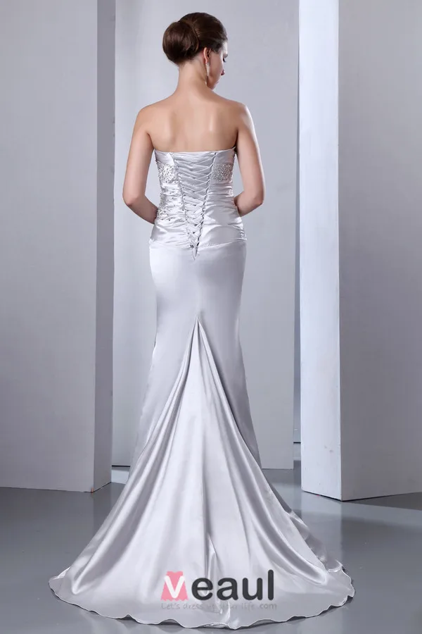 Rimelige Elastic Woven Satin Fotsid Kjæreste Lange Aftenkjoler/ Selskapskjoler