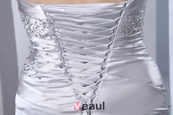Rimelige Elastic Woven Satin Fotsid Kjæreste Lange Aftenkjoler/ Selskapskjoler