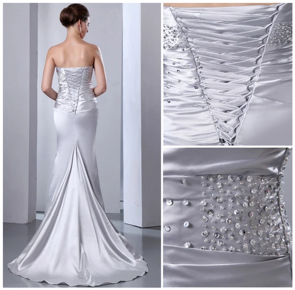 Rimelige Elastic Woven Satin Fotsid Kjæreste Lange Aftenkjoler/ Selskapskjoler