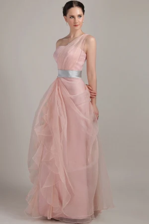 2015 Sin Mangas De Color Rosa Un Hombro Vestidos De Noche Largos Lisos