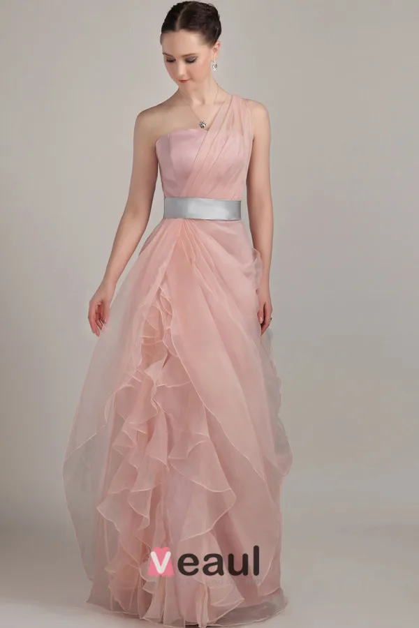 Longues Robe De Soirée Une Épaule Lisse Manches Roses