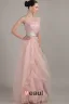 Longues Robe De Soirée Une Épaule Lisse Manches Roses