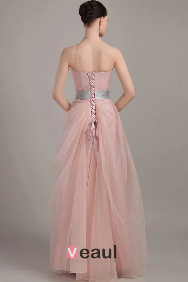Longues Robe De Soirée Une Épaule Lisse Manches Roses