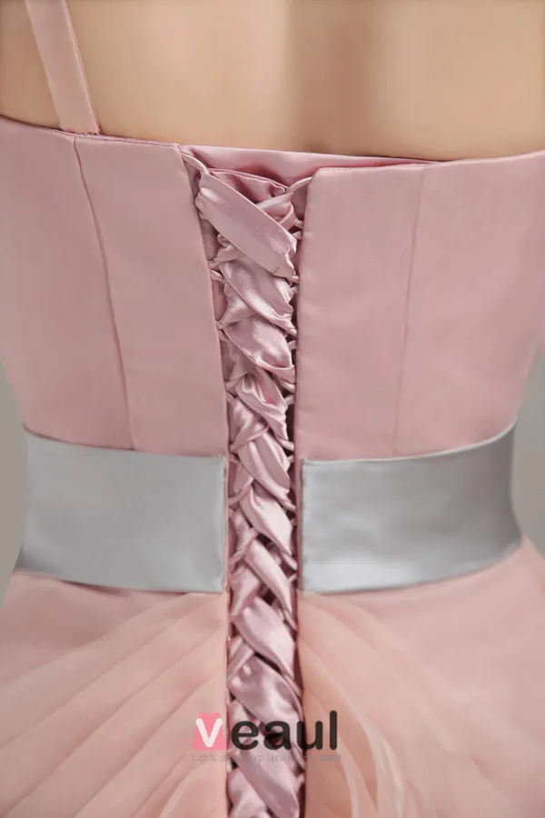 Longues Robe De Soirée Une Épaule Lisse Manches Roses
