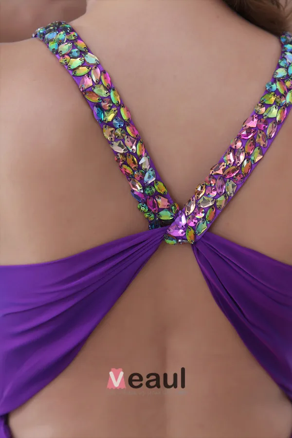 2015 Popular Beading Crystals Draped Backless Straps Long Evening Dresses
