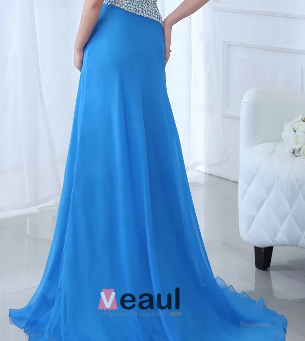 2015 Delicate Floor-length Sleeveless Blue long Evening Dresses