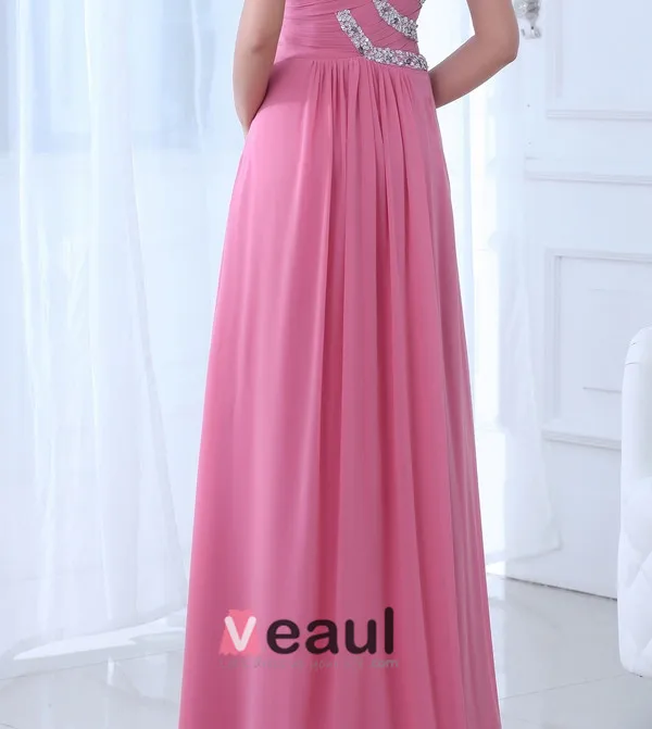 2015 Charming Chiffon Elastic Woven Satin Watermelon A-line long Evening Dresses