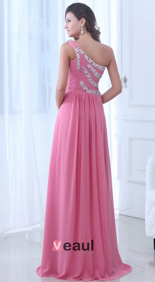 2015 Charming Chiffon Elastic Woven Satin Watermelon A-line long Evening Dresses